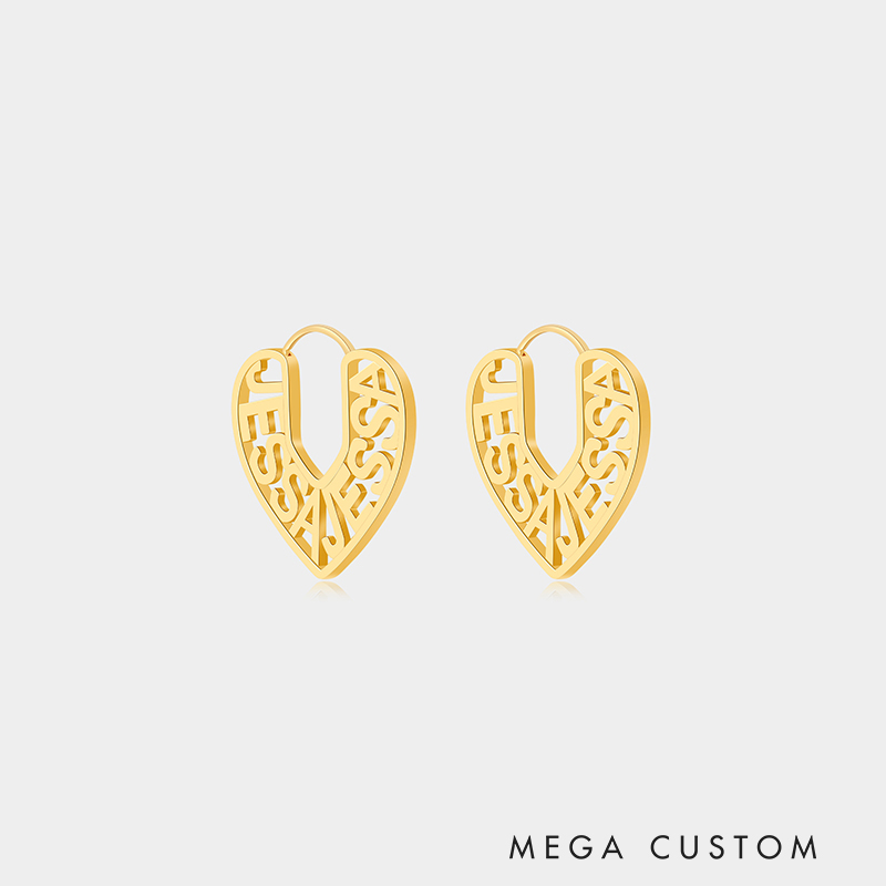 Personalized Custom Name Engraved Heart Outline Dangle Earrings