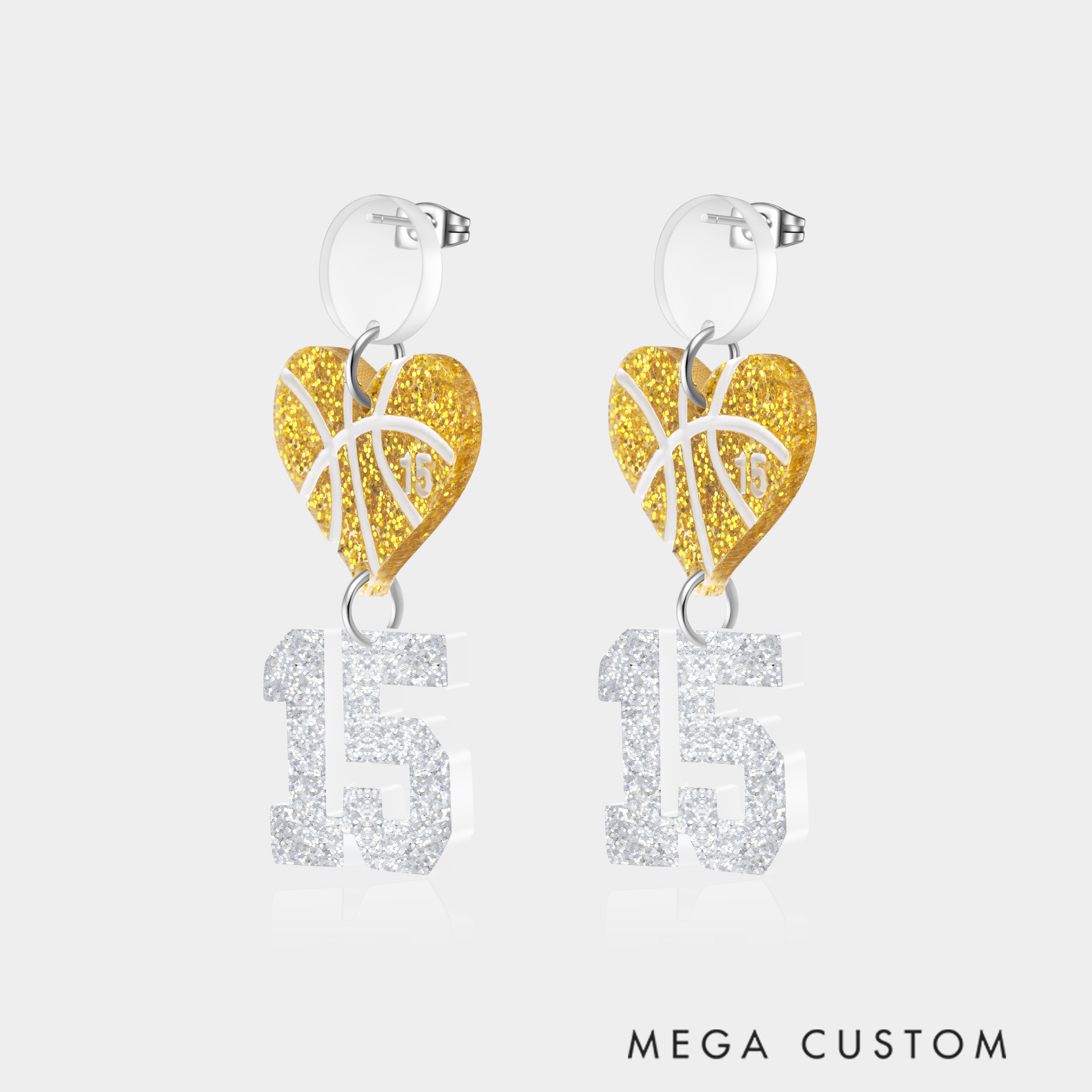 Personalized Acrylic Basketball Heart Hanging Numbers Earrings with Custom Name and Number