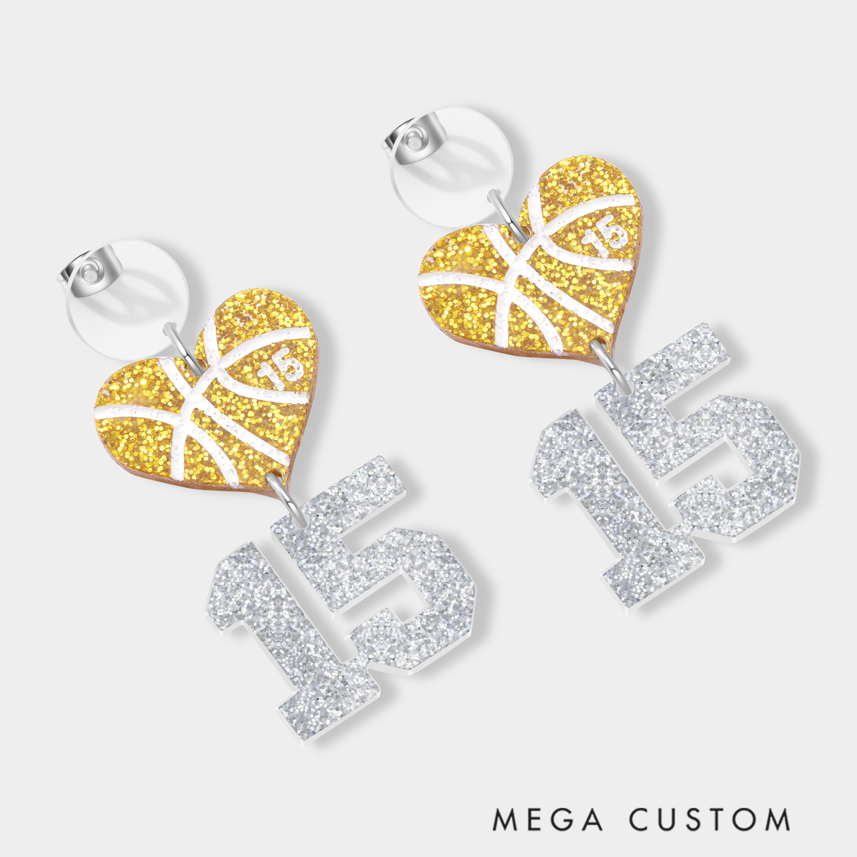 Personalized Acrylic Basketball Heart Hanging Numbers Earrings with Custom Name and Number
