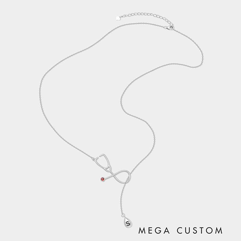 Personalized Personalized Stethoscope Y-Shaped Stethoscope Necklace – Customizable with birthstone and letter teardrop pendant 925 Sterling Silver Gifts for Her