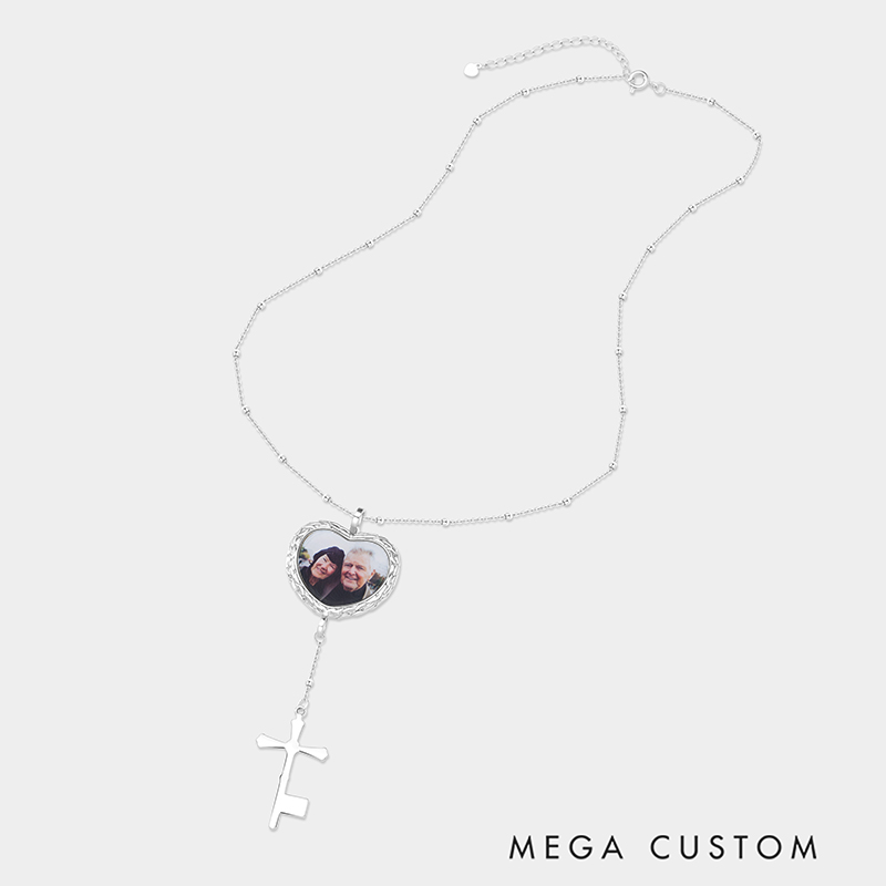 Personalized Brass Round Photo Prayer Bead Necklace Jewelry Gift for Her