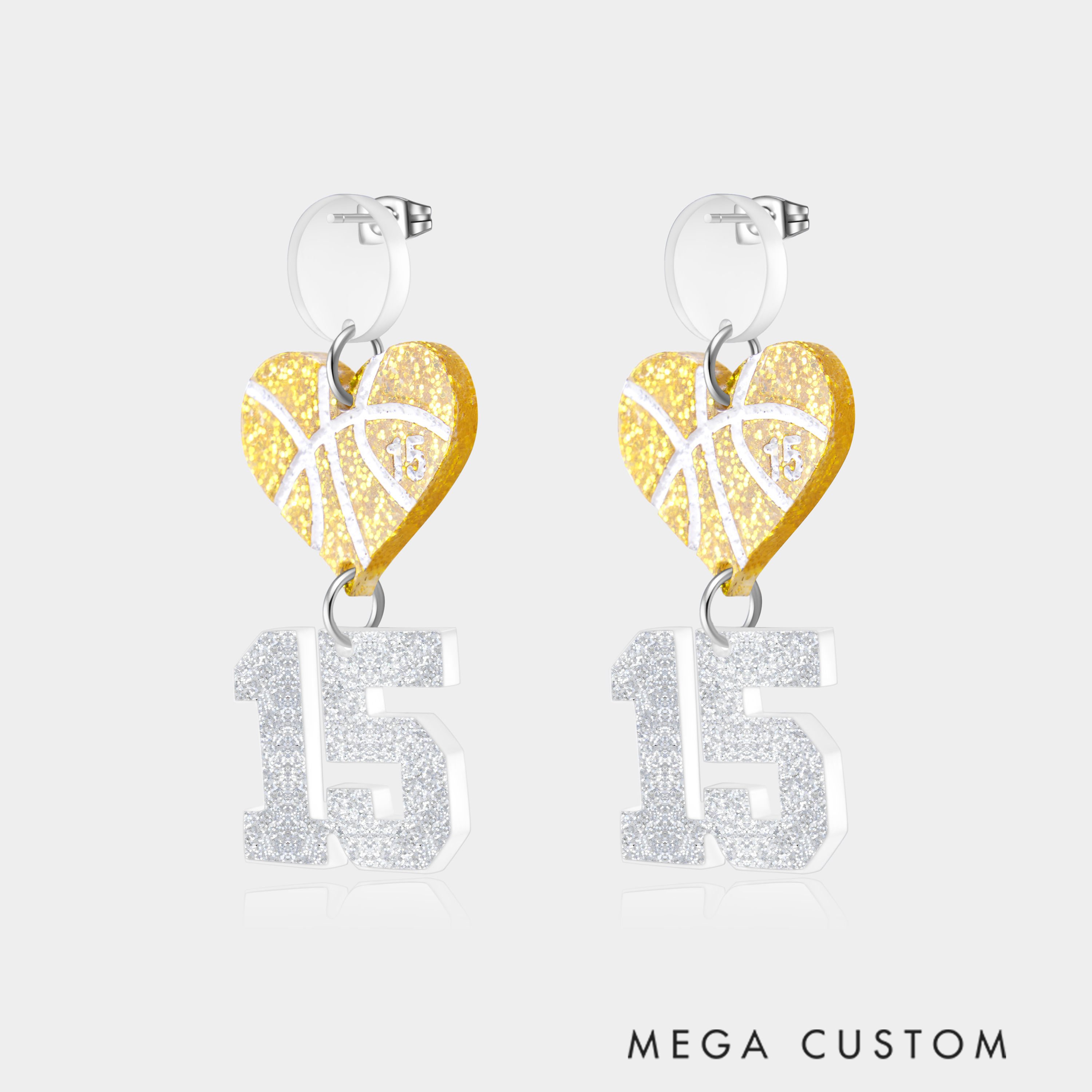 Personalized Acrylic Basketball Heart Hanging Numbers Earrings with Custom Name and Number