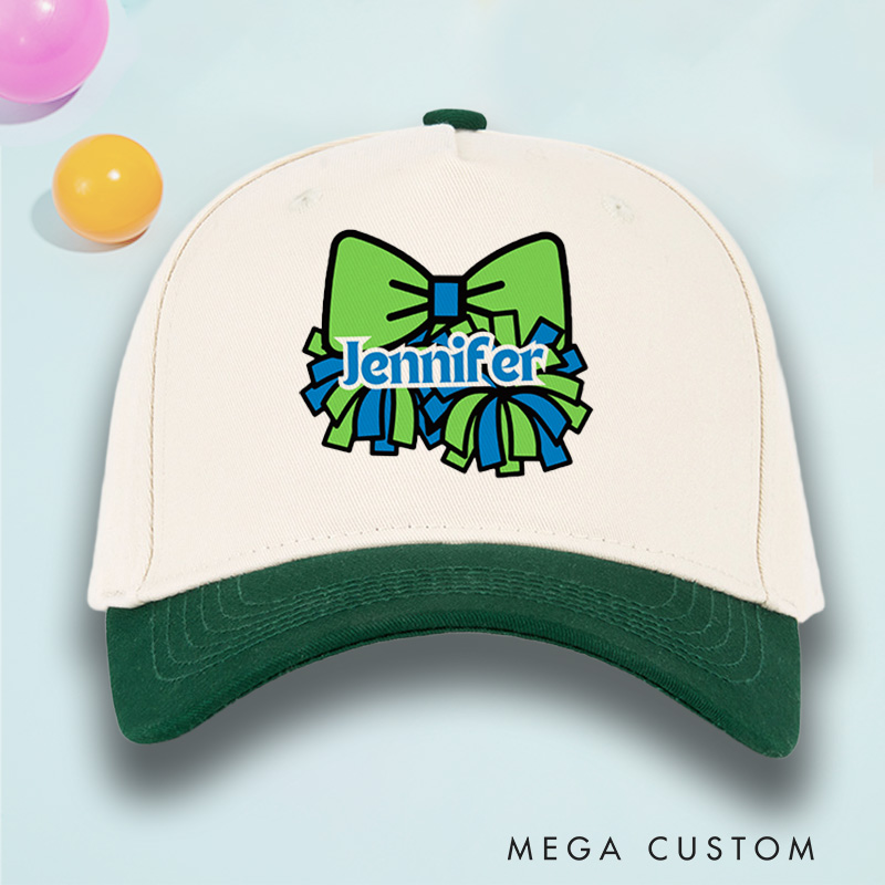 Personalized Sport Cheer Team Spirit Bow Cotton Two Tone Cap with Custom Player Name for Fans