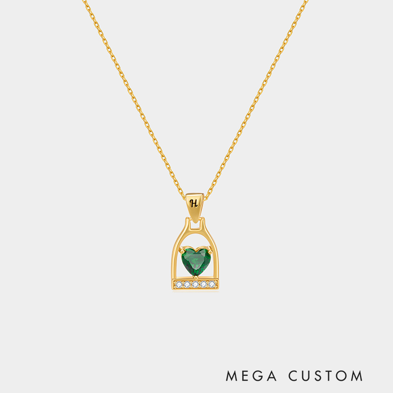 Personalized Sterling Silver Stirrup Heart Necklace with Custom Letter and Birthday Stone Ideal Gifts for Women Valentine's Day Birthday