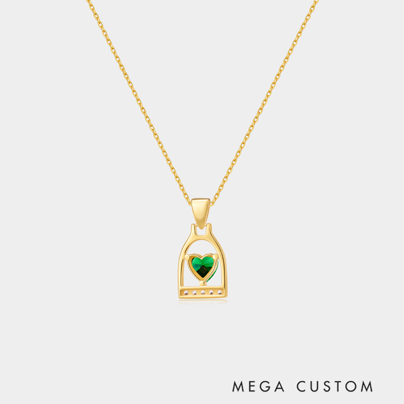 Personalized Sterling Silver Stirrup Heart Necklace with Custom Letter and Birthday Stone Ideal Gifts for Women Valentine's Day Birthday