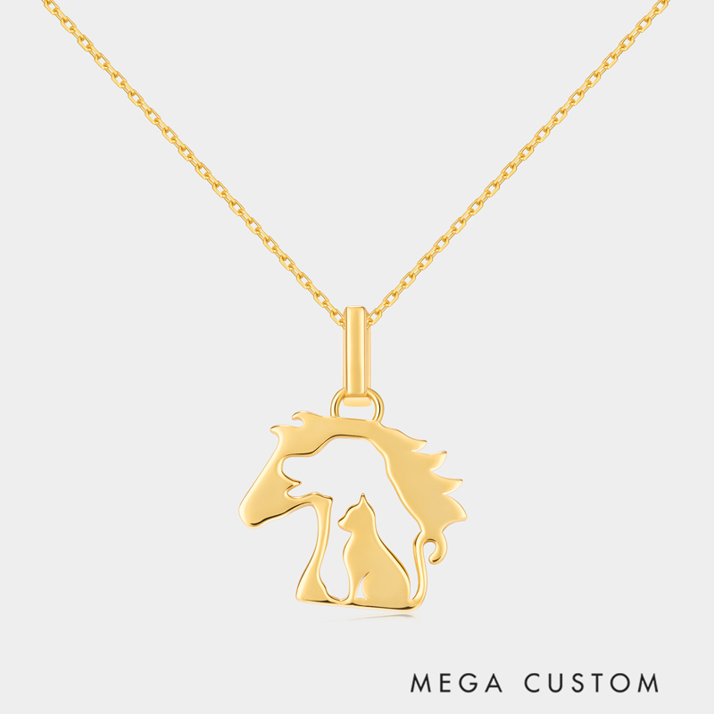Personalized Sterling Silver Horse and Cat Silhouette Necklace with Custom Name Engraving Ideal Gifts for Women for Valentine's Day and Birthday