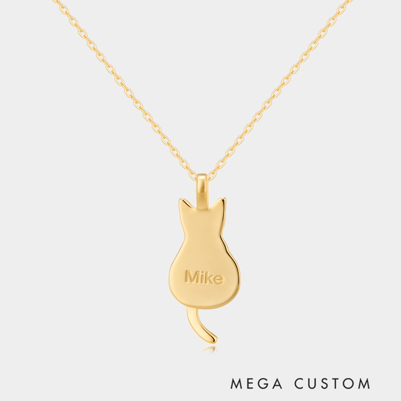 Personalized Sterling Silver Cat Silhouette Necklace with Custom Name Engraving Ideal Gifts for Women for Valentine's Day and Birthday