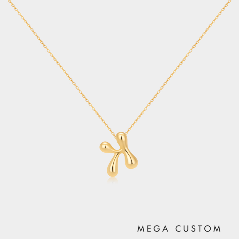 Personalized Sterling Silver Liquid Streamline Letter Necklace Custom Letter with Teardrop Rhinestone Accent Ideal Gifts for Her Valentine's Day Birthday