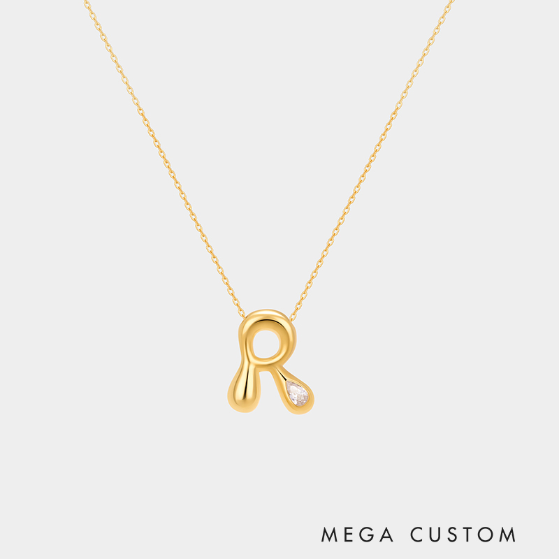 Personalized Sterling Silver Liquid Streamline Letter Necklace Custom Letter with Teardrop Rhinestone Accent Ideal Gifts for Her Valentine's Day Birthday