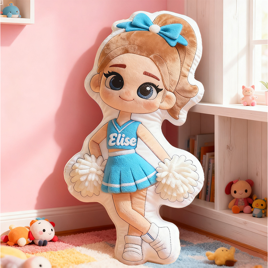 Personalized Cheerleader Gift Pillow with Custom Name and Pom-Poms