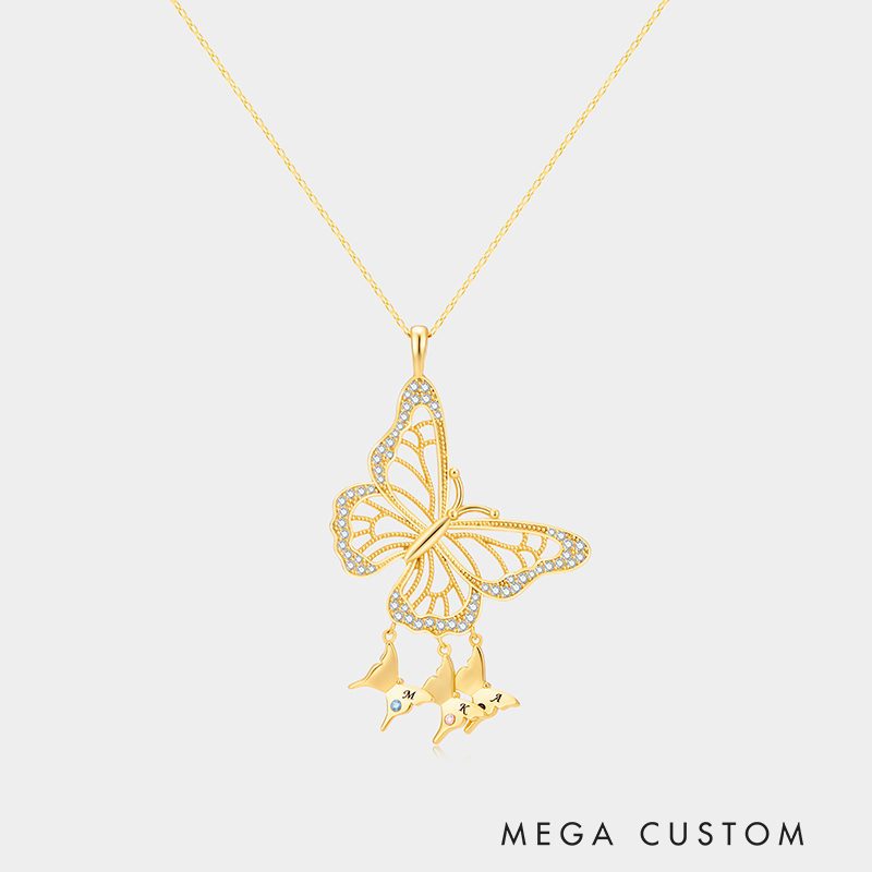 Personalized Sterling Silver Butterfly Family Pendant Necklace with Custom Letter Design Ideal Gifts for Her Valentine's Day Birthday
