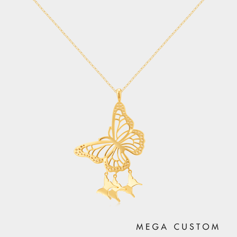 Personalized Sterling Silver Butterfly Family Pendant Necklace with Custom Letter Design Ideal Gifts for Her Valentine's Day Birthday
