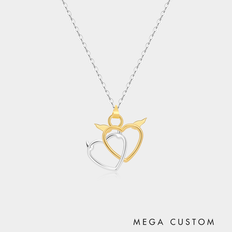 Personalized Devil and Angel Heart-Shaped Necklace A Gift for Your Beloved 925 Sterling Silver Necklace