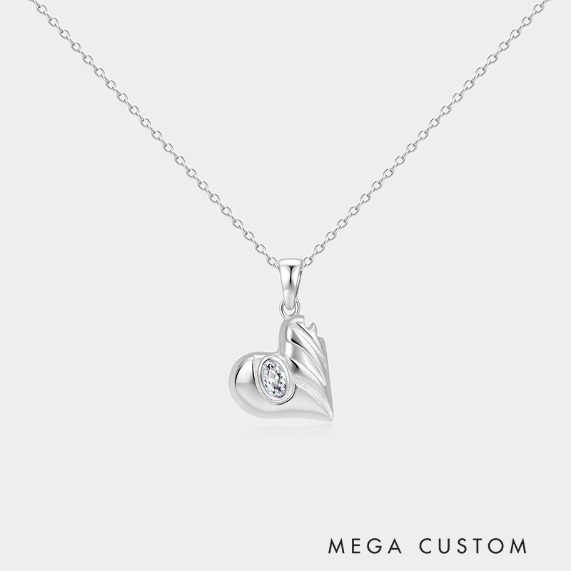 Personalized Sterling Silver 3D LOVE Heart Pendant Necklace with Custom Birthstone Accent Ideal Gifts for Her Valentine's Day Anniversary