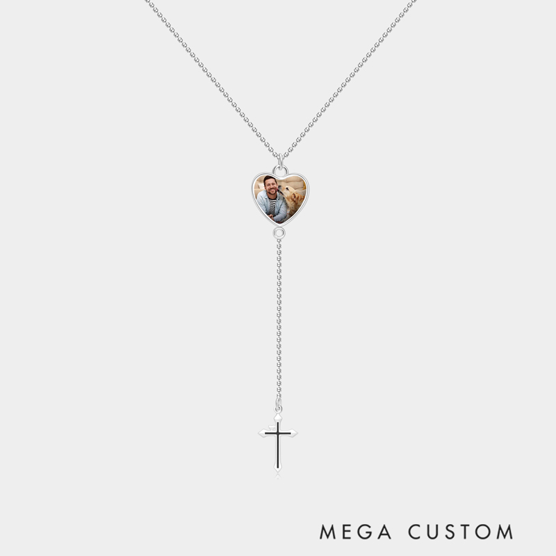 Personalized Sterling Silver Heart-Shaped Prayer Bead Necklace with Custom Photo Option Meaningful Gifts for Women Valentine's Day Mother's Day