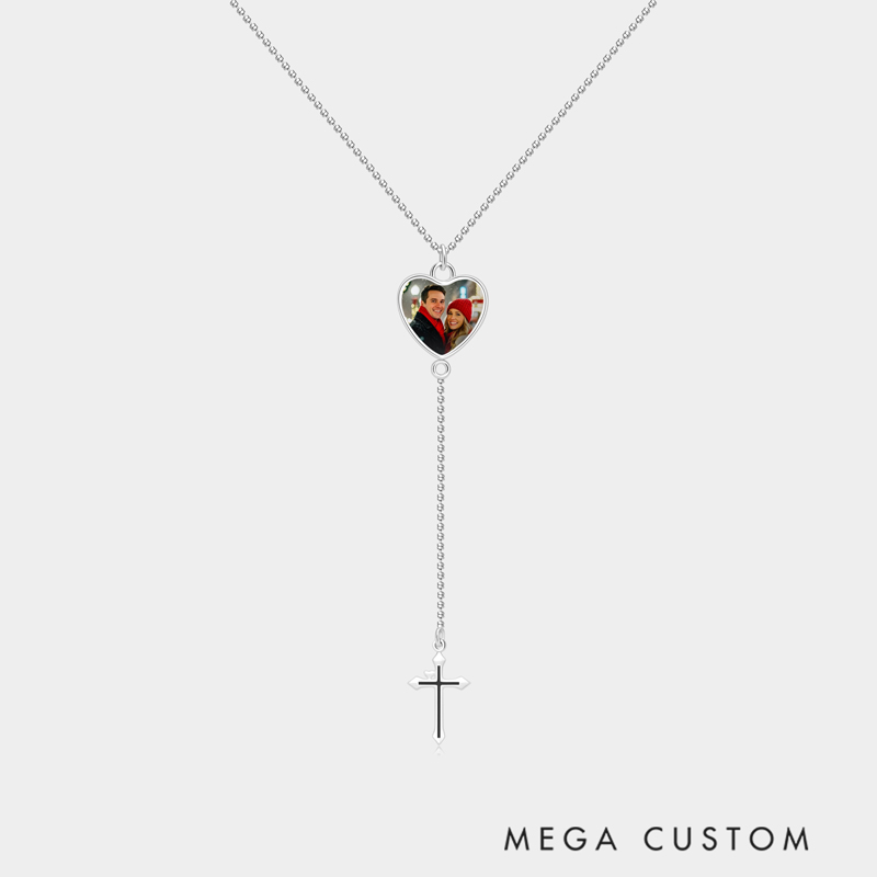 Personalized Sterling Silver Heart-Shaped Prayer Bead Necklace with Custom Photo Option Meaningful Gifts for Women Valentine's Day Mother's Day
