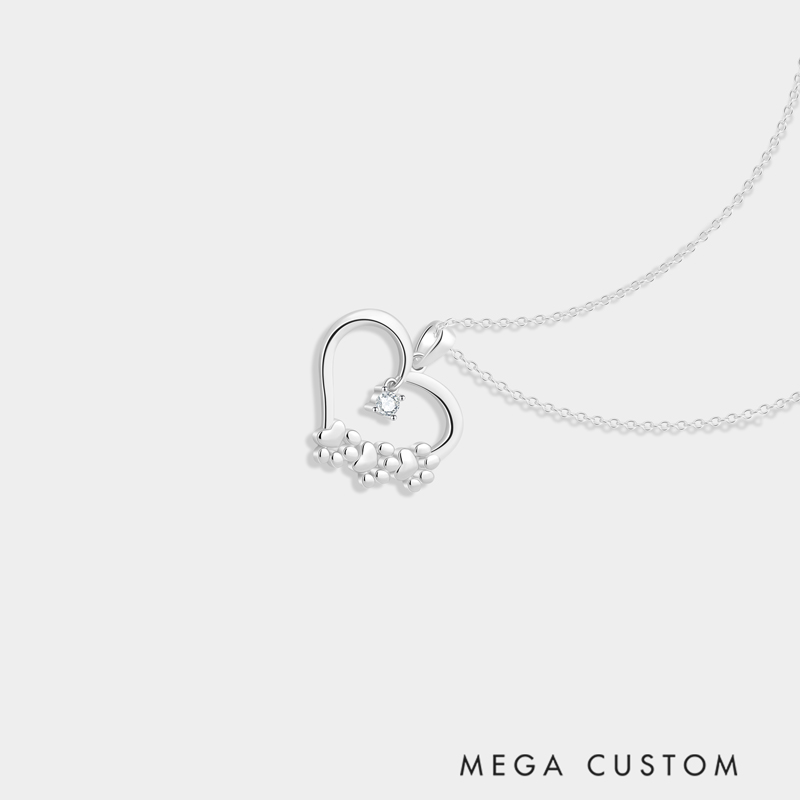 Personalized Sterling Silver Claw Print Interlocked Heart Pendant Necklace with Custom Birthstone Accent Perfect Gifts for Pet Lovers