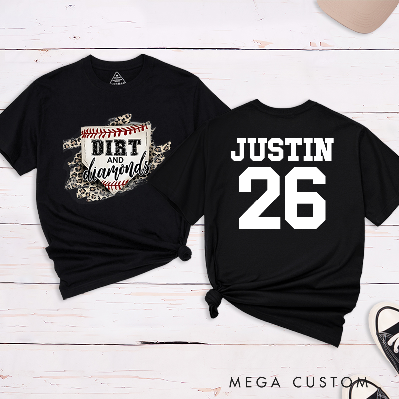 Personalized "Dirt and Diamonds" Baseball T-Shirt with Custom Name and Number
