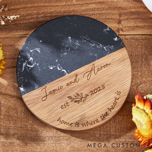 Personalized Marble and Wood Coaster Engraved Home Is Where the Heart Is Coaster Meaningful Housewarming Gift Wedding Gift