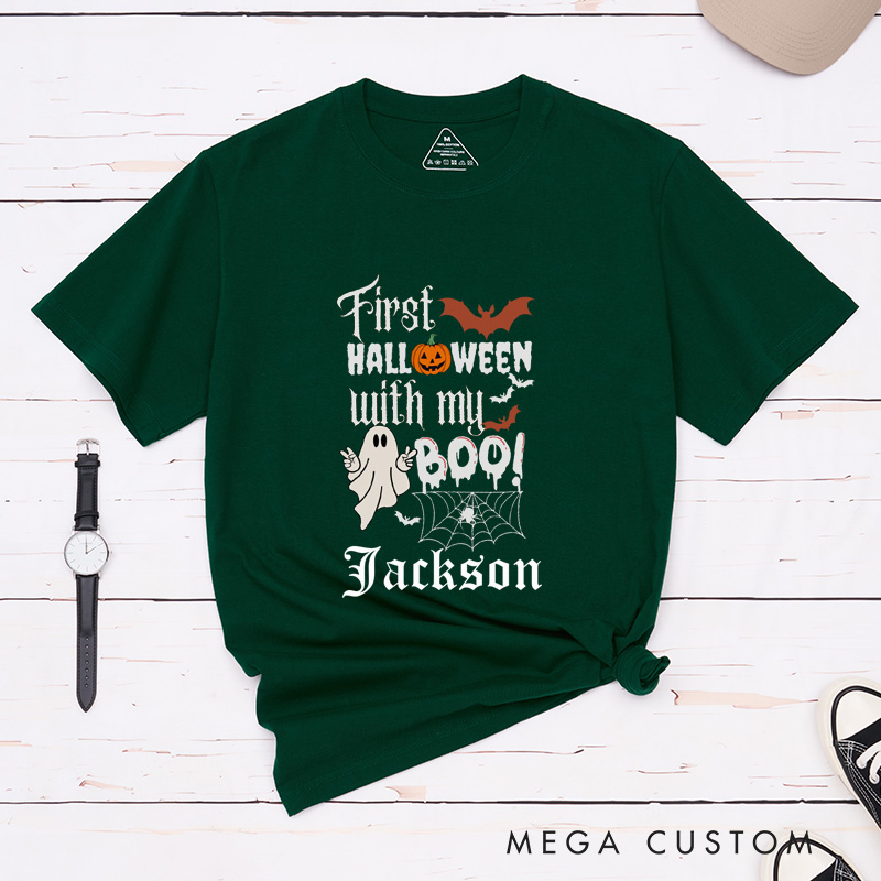 Personalized First Halloween Couple Matching T-Shirt Halloween With My Boo T-Shirt For Boyfriend and Girlfriend