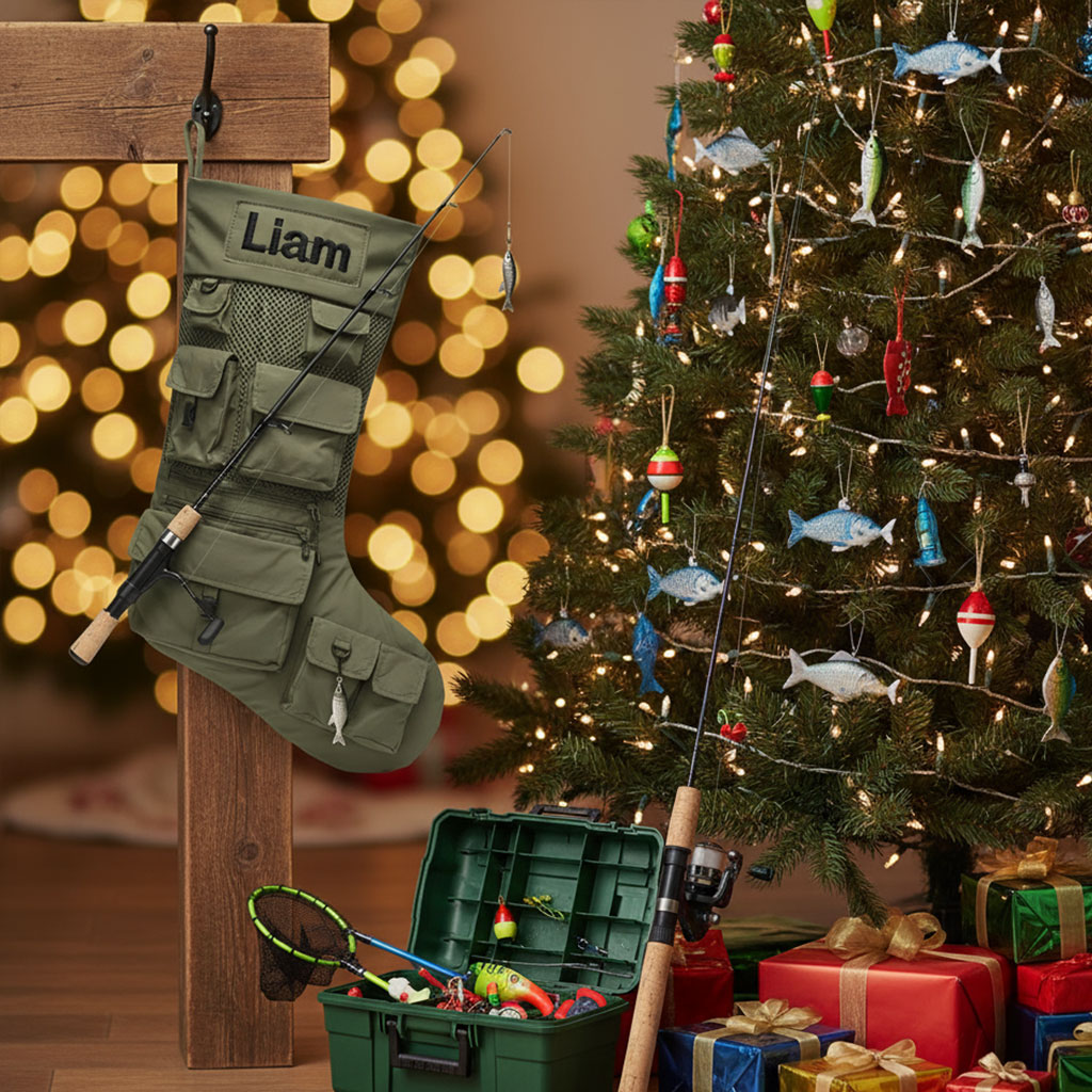 Personalized Fishing-Themed Quilted Christmas Stocking