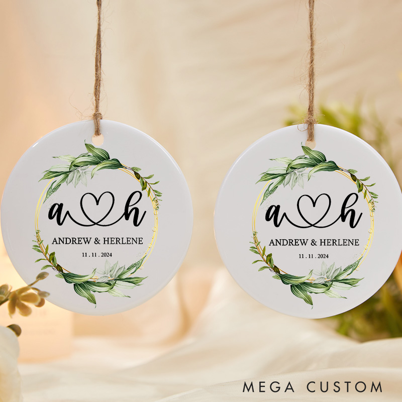 Personalised Greenery Wreath Wedding Ceramic Round Shape Ornament