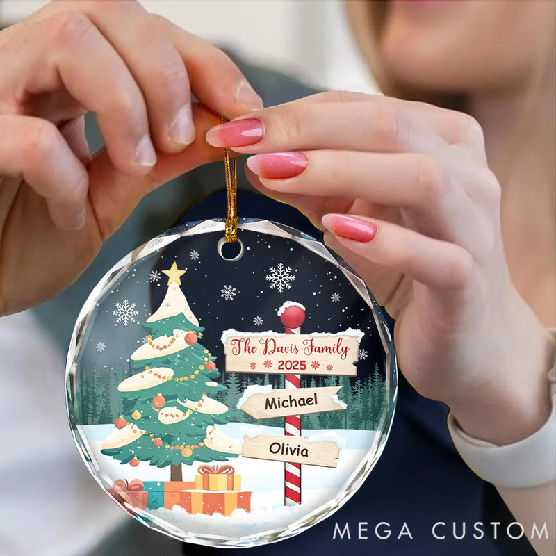 Personalized Glass Round Shape Christmas North Pole Family Name Making Memories Together Christmas Ornament 