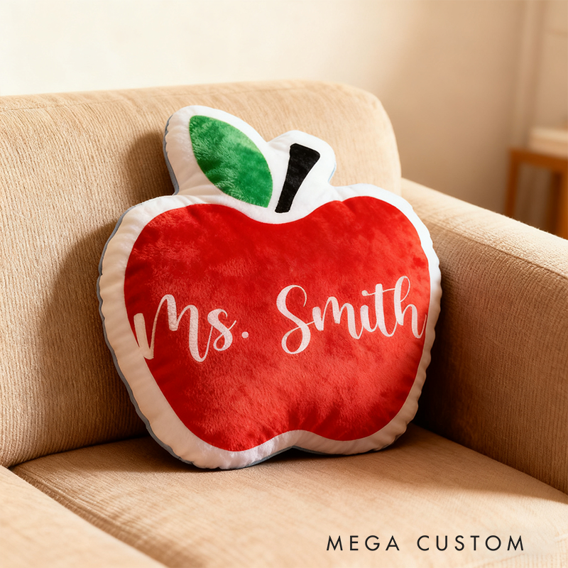 Personalized Teacher Throw Pillow Custom Name with Apple Design Cushion Gift for Teachers