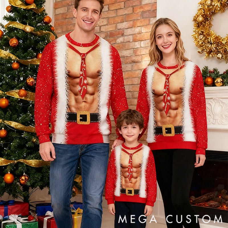 Personalized Muscle Family Ugly Christmas Sweater, Matching Family Sweater, Funny Xmas Gift