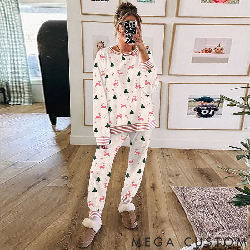 Personalized Christmas Trees and Bows Pajama Set for Mom and Daughter