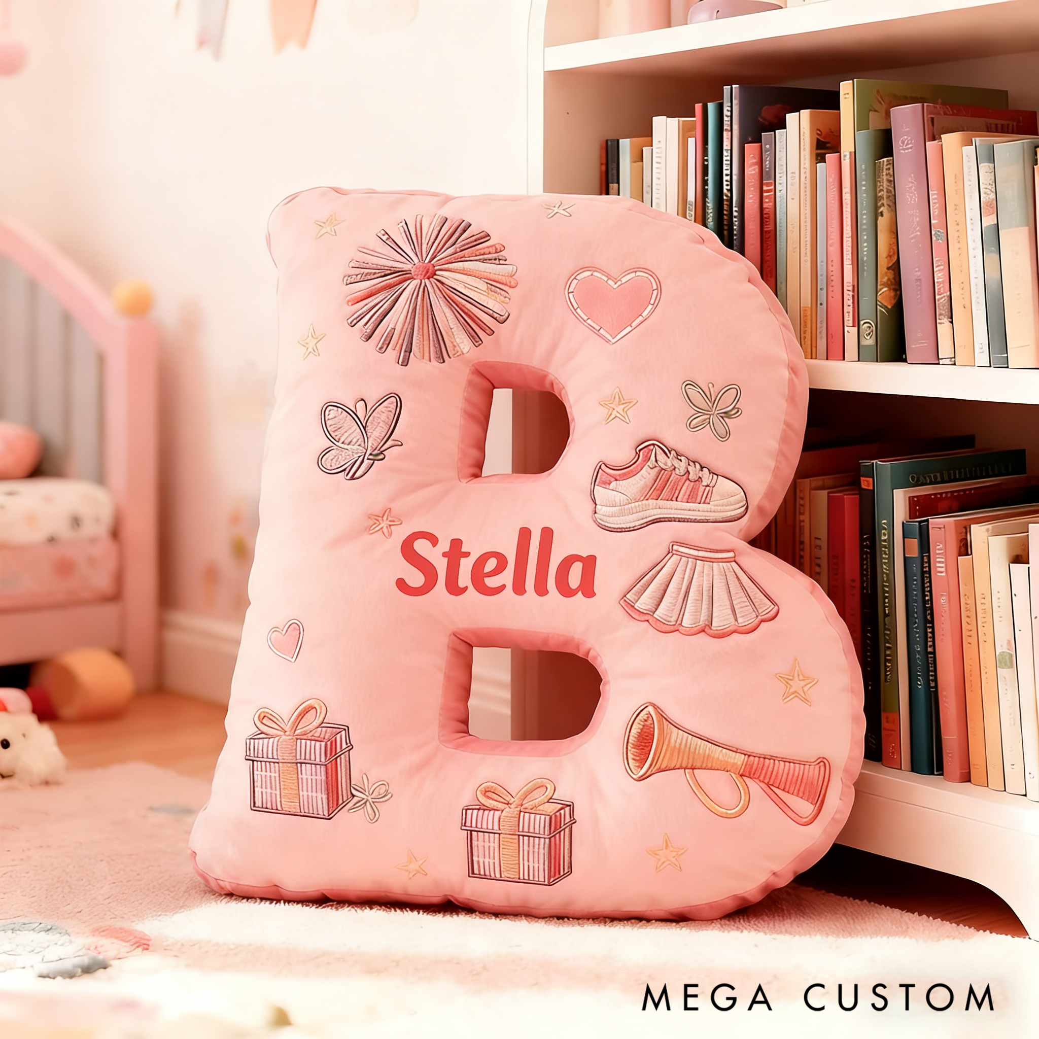 Personalized Cute Cheerleader Letter Pillow with Custom Name for Girls and Cheer Squad Members