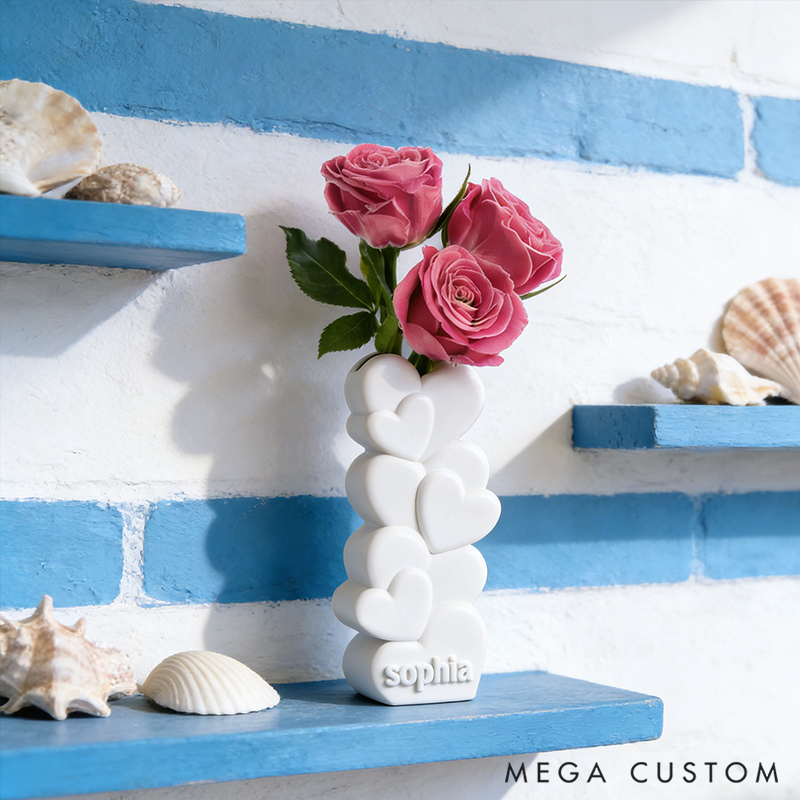 Personalized 3D Heart Shaped Vase Makeup Brush Holder Layer-Heart Design Vase Romantic Anniversary & Valentine's Day Decor