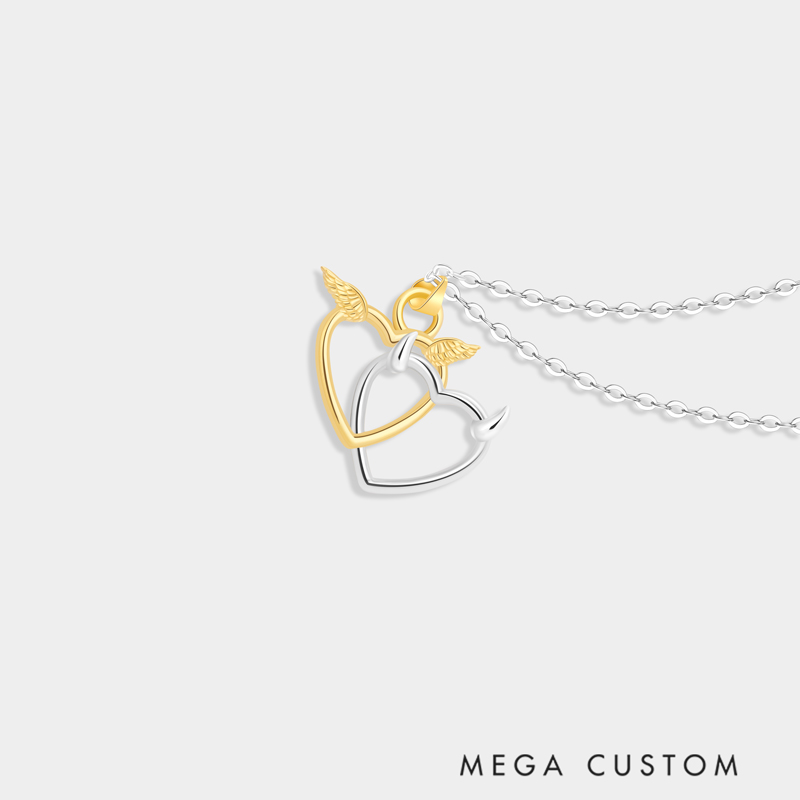 Personalized Devil and Angel Heart-Shaped Necklace A Gift for Your Beloved 925 Sterling Silver Necklace