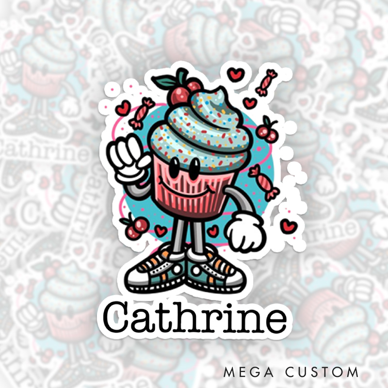 Personalized Kawaii Cupcake Baking Sticker Baking Lover Stickers with Name Kawaii Cupcake Stickers Gift Baking Lover Gift