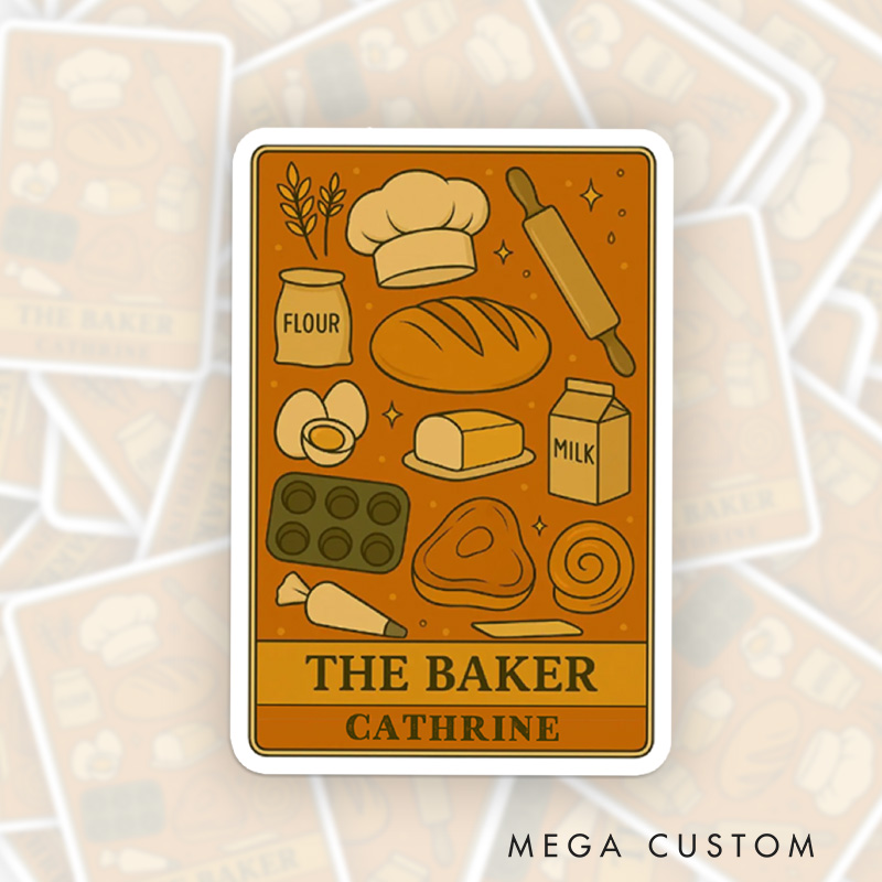 Personalized the Baker Tarot Card Sticker Baking Lover Stickers with Name Whimsical Baking Stickers Gift Baking Lover Gift