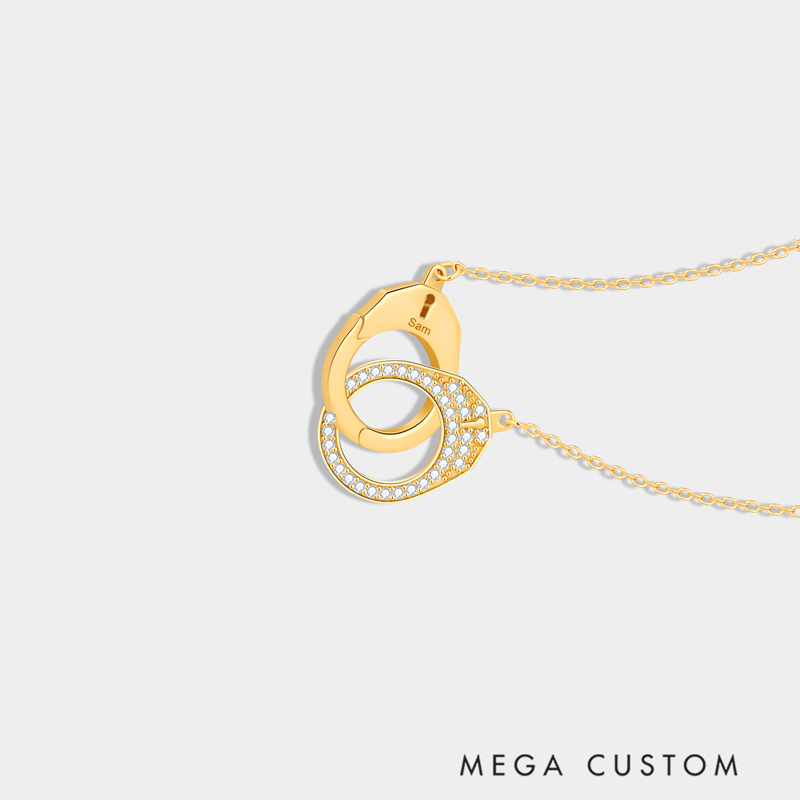 Personalized Sterling Silver Couple Handcuff Necklace with Custom Engraving Ideal Gifts for Couples Perfect for Valentine's Day Anniversary