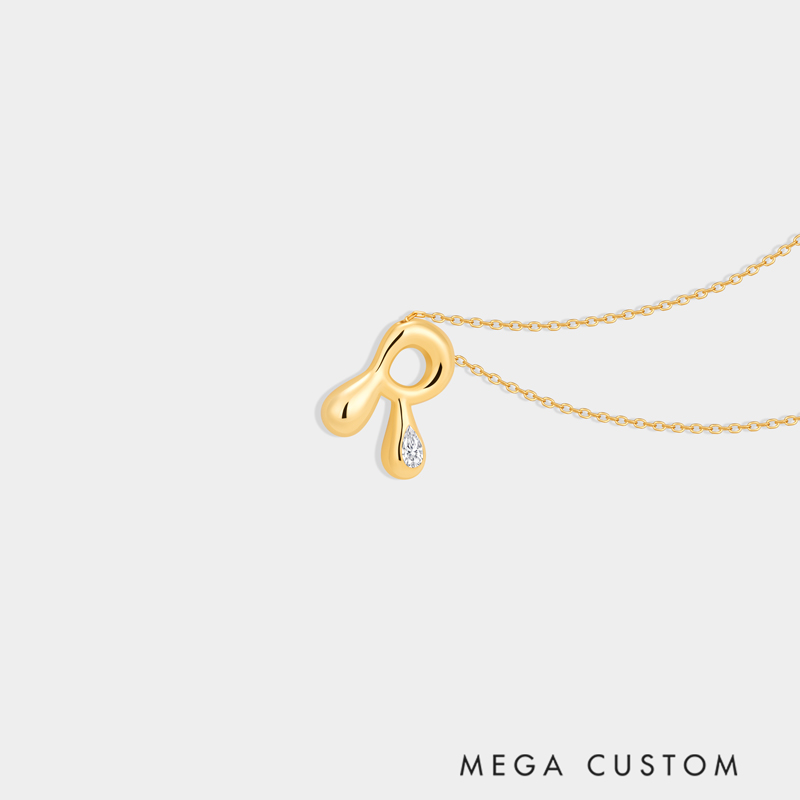 Personalized Sterling Silver Liquid Streamline Letter Necklace Custom Letter with Teardrop Rhinestone Accent Ideal Gifts for Her Valentine's Day Birthday