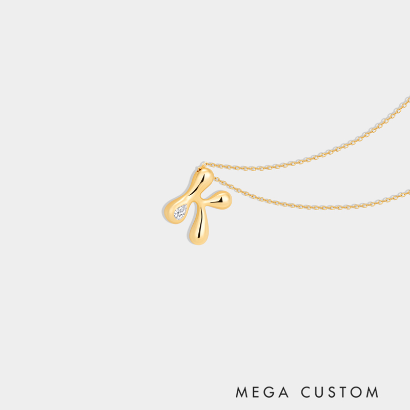 Personalized Sterling Silver Liquid Streamline Letter Necklace Custom Letter with Teardrop Rhinestone Accent Ideal Gifts for Her Valentine's Day Birthday