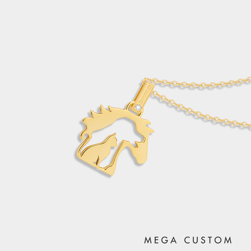 Personalized Sterling Silver Horse and Cat Silhouette Necklace with Custom Name Engraving Ideal Gifts for Women for Valentine's Day and Birthday