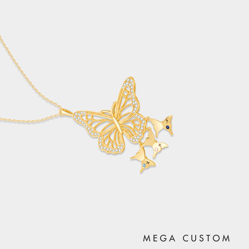 Personalized Sterling Silver Butterfly Family Pendant Necklace with Custom Letter Design Ideal Gifts for Her Valentine's Day Birthday