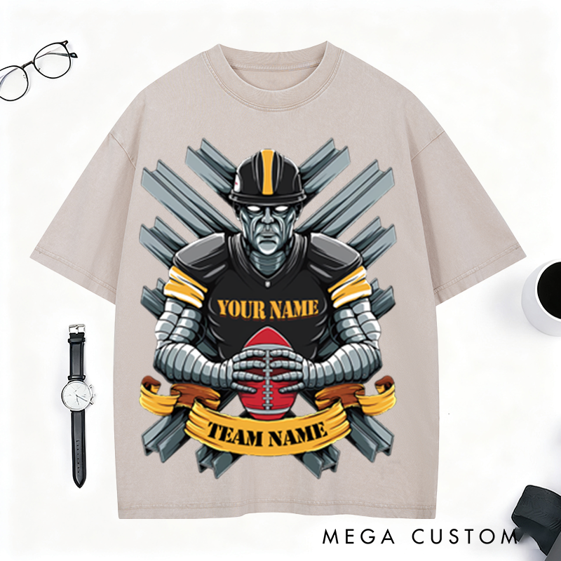 Personalized Steel Warrior Football T-Shirt with Custom Team and Player Name