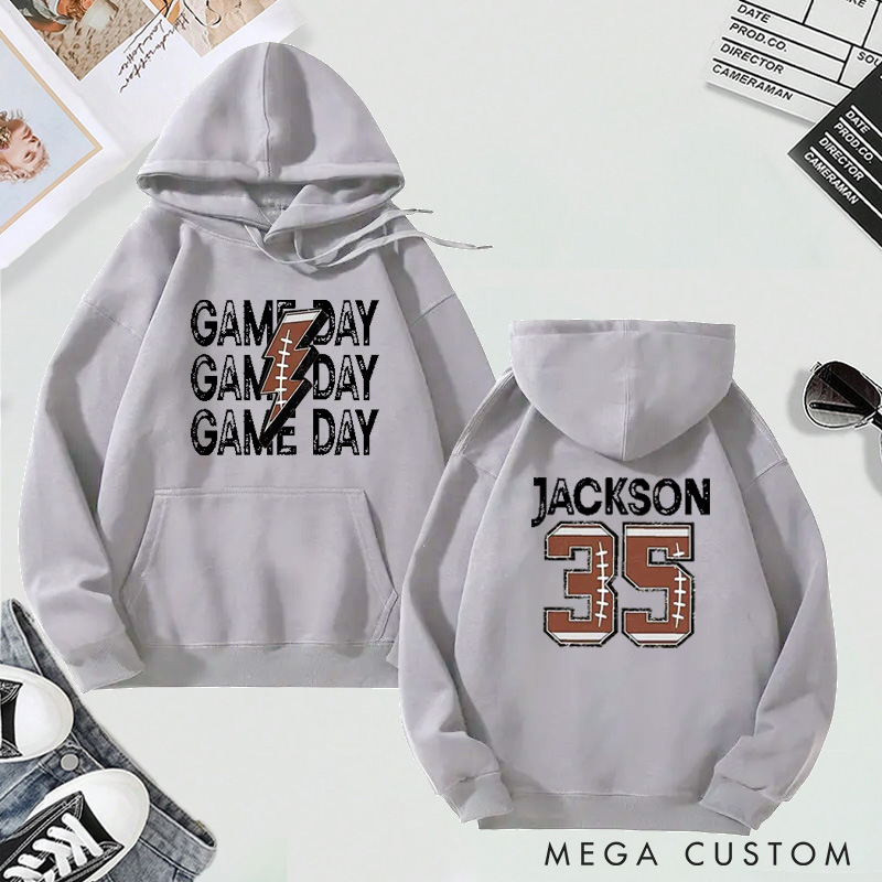 Personalized "Game Day" Football Hoodie with Custom Name and Number Design