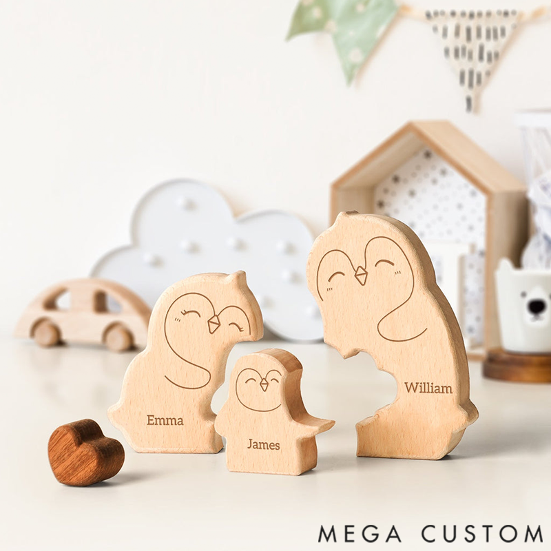 Personalized little Penguin Family Wooden Puzzle Ornament Holiday Gift Heartwarming Family Ornament