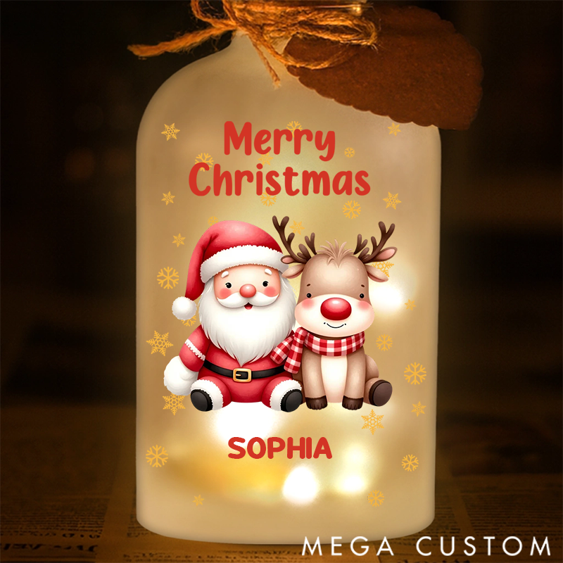 Personalized Cute Santa Claus Snowflake Christmas LED Glowing Glass Bottle Family Christmas Gift