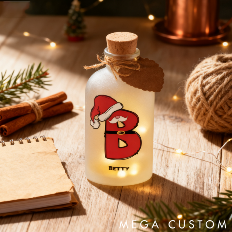 Personalized Santa Claus 26 Lettre Christmas LED Glowing Glass Bottle Family Christmas Gift