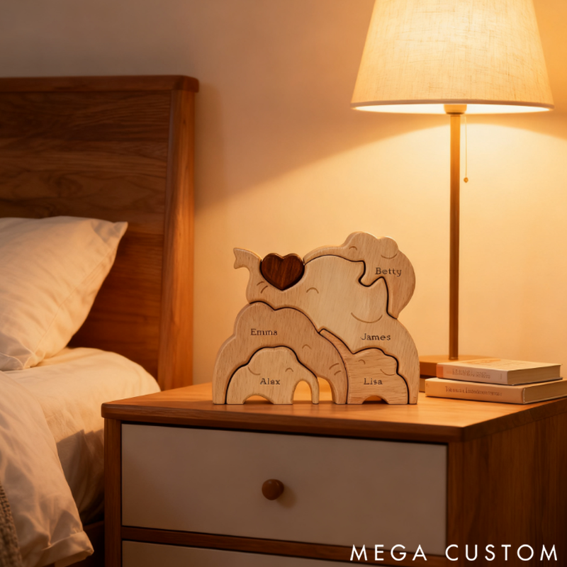 Personalized little Elephant Family Wooden Puzzle Adorable Shaped Wooden Ornament