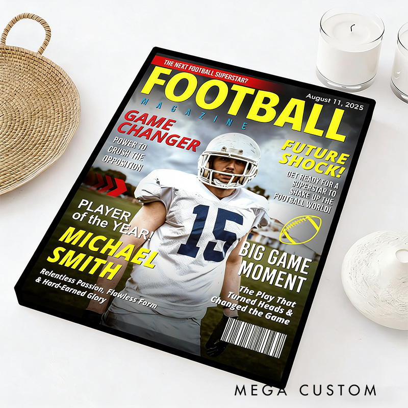 Personalized American Football Magazine Cover Poster with Custom Photo and Text