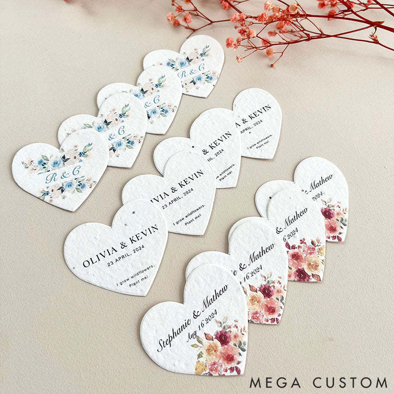 Personalized Bulk Packaged Plantable Heart-Shaped Seed Paper Wedding Favors and Thank You Gifts
