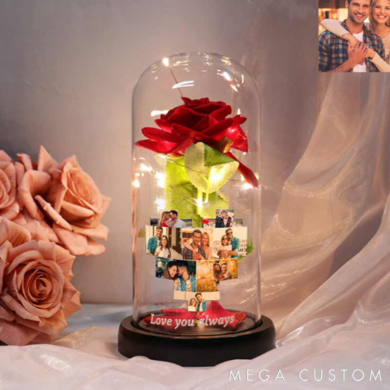 Personalized Customized Preserved Flower Love Heart Collage Photo Frame