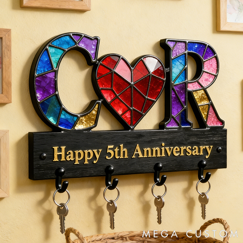 Personalized Key Holder with Initials Heart Couple Anniversary